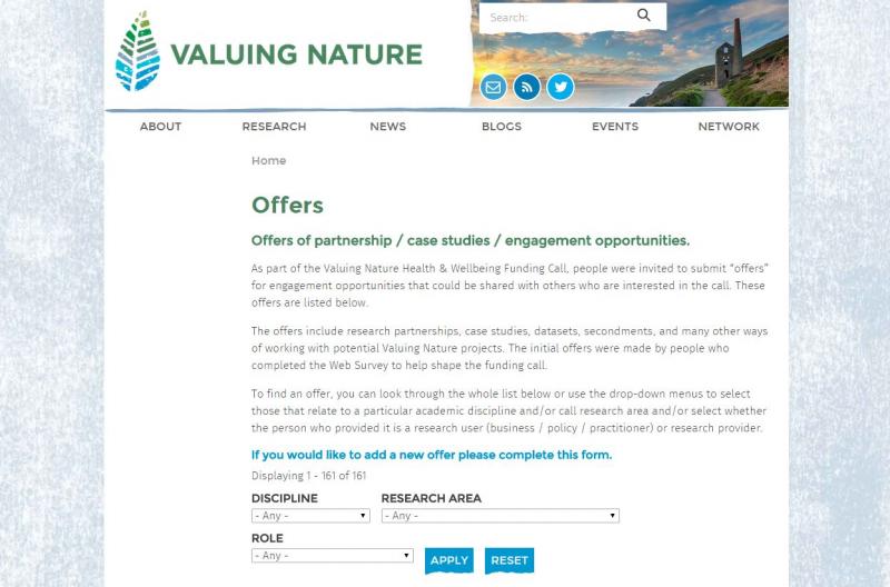 Valuing Nature Offers page